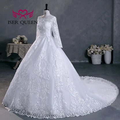 Customized Full Sleeves Pretty Lace Appliques Wedding Dresses 2026 New Plus Size Ball Gown Princess Bride Dress Elegant WX0301
