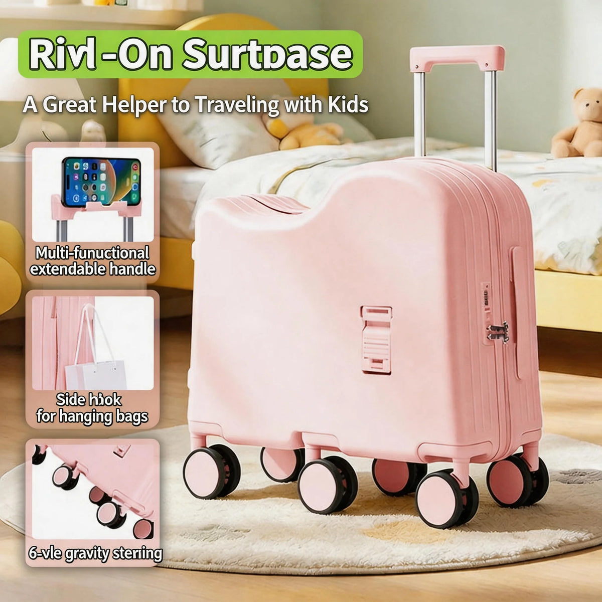 2026 New Kids Ride-On Luggage, Boys & Girls Mini Student 20 Inch Password Rolling Travel Suitcase