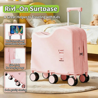 2026 New Kids Ride-On Luggage, Boys & Girls Mini Student 20 Inch Password Rolling Travel Suitcase