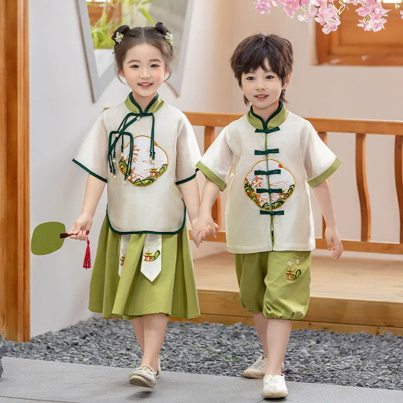 Fashion Hanfu Girl Suit Tang Costume Summer Chinese Style Boy Set Children's Sets Casual Kids Clothes Performance Baby Outfit