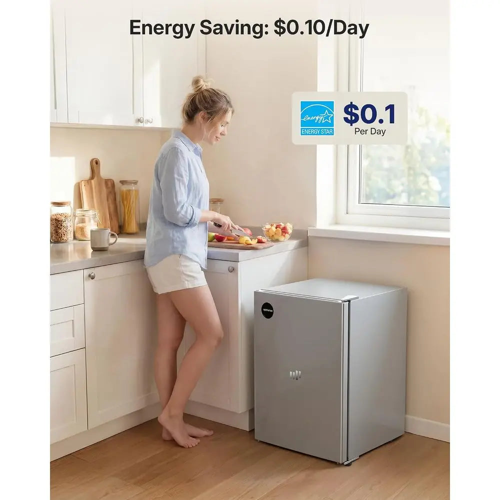 Compact Single Door Mini Refrigerator with 7 Adjustable Shelves, Ideal for Dorms or Small Spaces, Silver