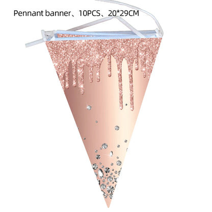 Rose Gold Party Supplies Disposable Tableware Set Diamond Glitter Paper Plate Cup Wedding Birthday Party Decoration Kid Balloons
