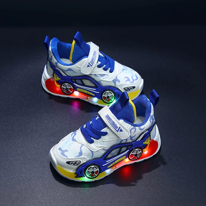 Mgo Kidss New Spring and Autumn Children's Car-Themed Boys' Sneakers, Cartoon Light-Up Shoes for Kids, Boys' Glowing Running Shoes for Ages 1-3-6, Led Light-Up Shoes, Lightweight Boys' Shoes, Light-Up Sneakers, Christmas/Hall