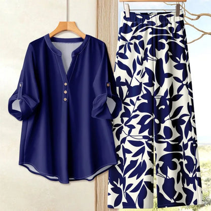 Women's 2-Piece Long Sleeved Top+Long Pants Printed Set
