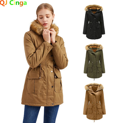 2026 Warm Winter Jacket Women's Fur Collar Coats Jackets for Lady Long Slim Fleece Parka Hoodies Parkas