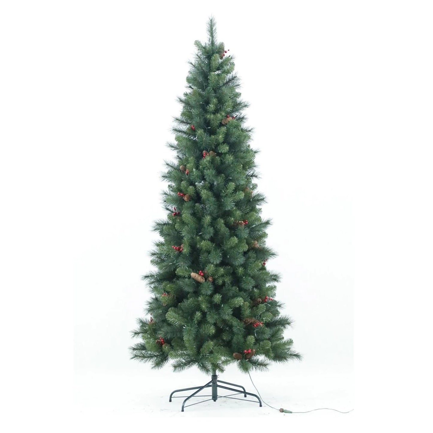 7Ft Artificial Christmas Tree, Pre Decorated Christmas Tree with Pine Cones & Red Berries, Metal Stand for Home, Xmas Trees for Home, Office, Shop Decoration