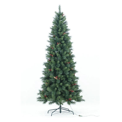 7Ft Artificial Christmas Tree, Pre Decorated Christmas Tree with Pine Cones & Red Berries, Metal Stand for Home, Xmas Trees for Home, Office, Shop Decoration