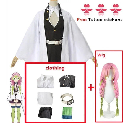 Anime Kanroji Mitsuri Cosplay Costume Kimono Haori Dress Wig Clothes Halloween Costume for Adult Children