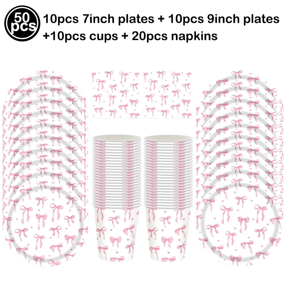 10pcs Bow Cupcake Toppers Birthday Bowknot Ribbons Coquette Pink Bow Cake Decors Bridal Baby Girls Wedding Party Supplies