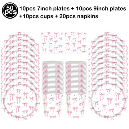 10pcs Bow Cupcake Toppers Birthday Bowknot Ribbons Coquette Pink Bow Cake Decors Bridal Baby Girls Wedding Party Supplies