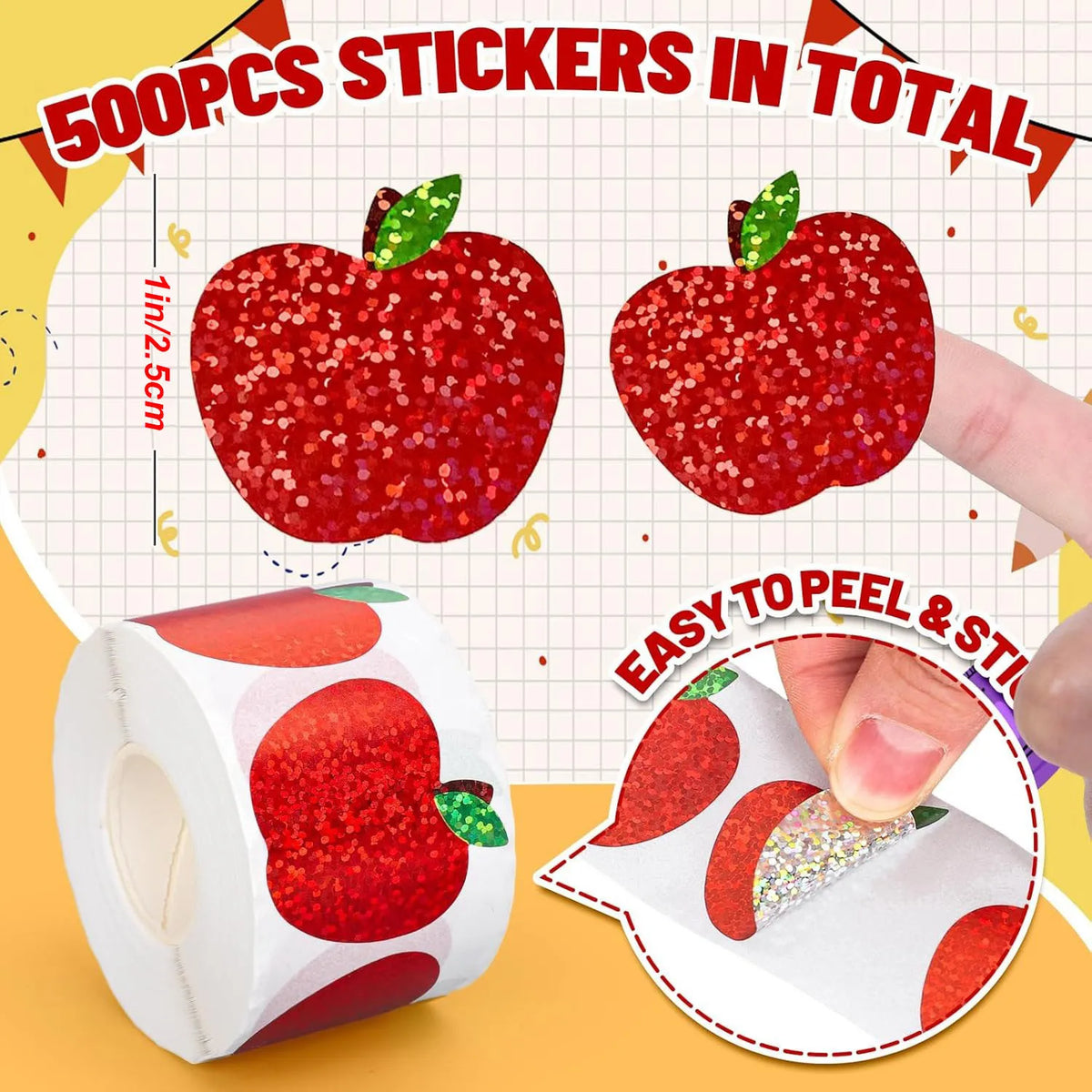 100-500pcs Laser Red Apple Stickers Party Gift Wrapping Label Scrapbook Cartoon Kids Rewards Stationery Stickers