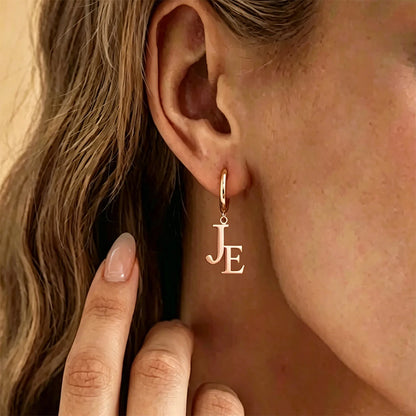 Custom Initial Letter Hoop Earrings Personalized Monogram Alphabet Pendant Gold Stainless Steel Earring Custom Name Jewelry Gift