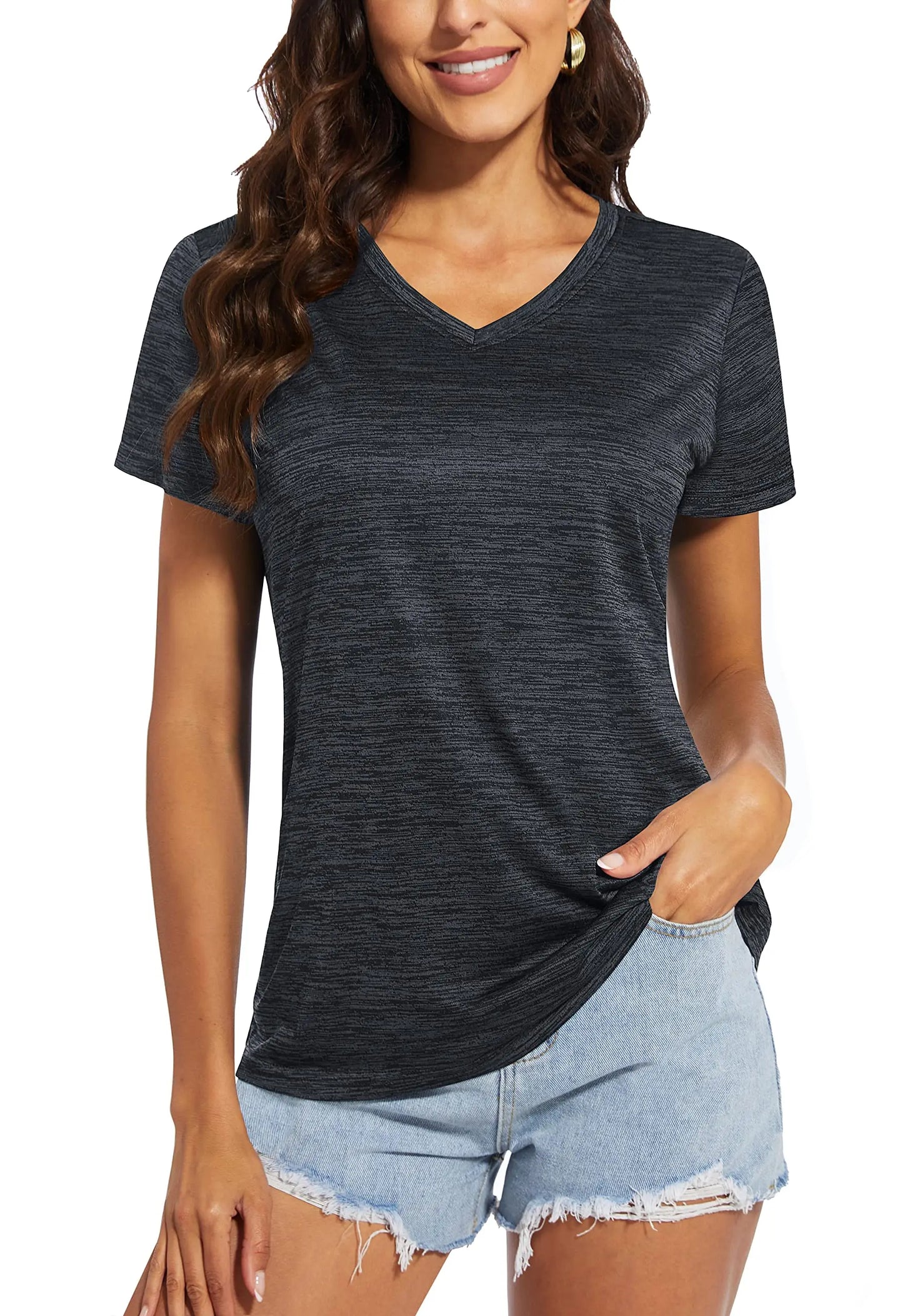 TACVASEN Summer Quick Dry V-Neck T-shirts Womens Short Sleeve Workout T-shirts Athletic Pullover Tops Lightweight Casual Sport T