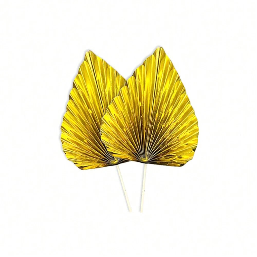 2PCS Happy Birthday Cake Toppers Glittery Palm Spear Gold Silver Folding Fan DIY Kids Party Cake Topper Wedding Decoration