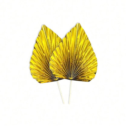 2PCS Happy Birthday Cake Toppers Glittery Palm Spear Gold Silver Folding Fan DIY Kids Party Cake Topper Wedding Decoration