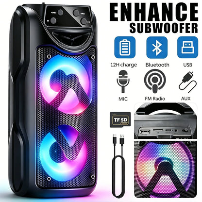 Portable Bluetooth Wireless Speaker, Dual Subwoofers for Powerful Deep Bass, TWS Stereo, Support BT/FM/USB/AUX/TF Card & Mic Input, Loud Volume Speaker for Home Party, Holiday Gathering, Ideal Christmas Gift