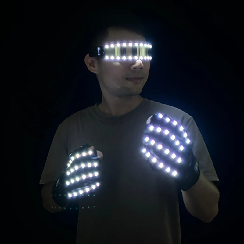 1set Luminous Glowing Glasses and Gloves Remote Control LED Glasses&Gloves Carnival Party Performance Props Festival Supplies