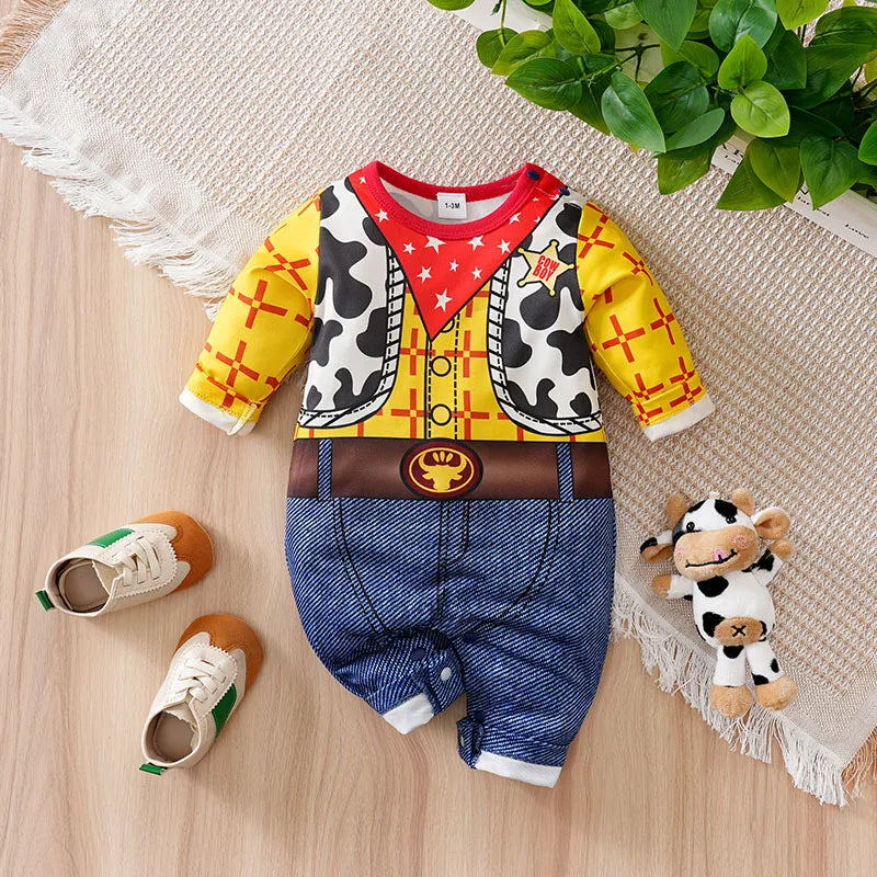 Newborn Knitted Baby Onesie Cartoon Boy Toddler Jumpsuit Romper Spring and Autumn Cute Cool Soft Comfortable Style Round Neck