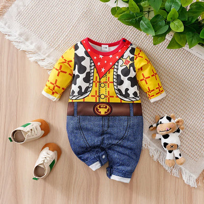 Newborn Knitted Baby Onesie Cartoon Boy Toddler Jumpsuit Romper Spring and Autumn Cute Cool Soft Comfortable Style Round Neck