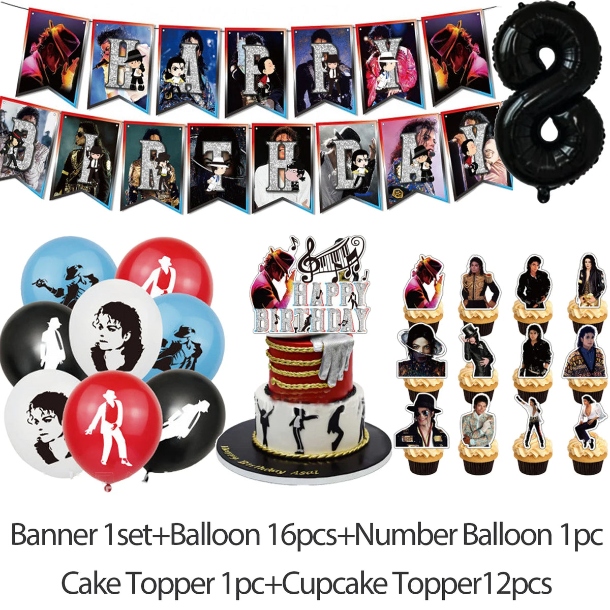 Michael Jacksons Birthday Party Decorations Fans Party Supplies Cake Topper Balloons Background Photo Studio Photography Props