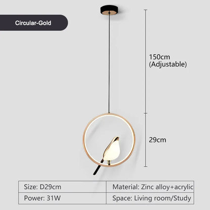 Rotatable Magpie Bird LED Pendant Light for Bedside Bedroom Indoor Gold Silver Hanging Lighting Chandelier Lamps Foyer AC85-265V