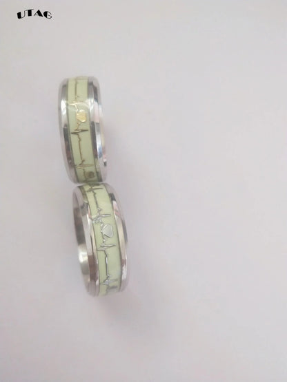 Fashion Stainless Steel Luminous Finger Ring For Women Men Glowing In Dark Heart Couple Wedding Bands Jewelry Gift Accessories