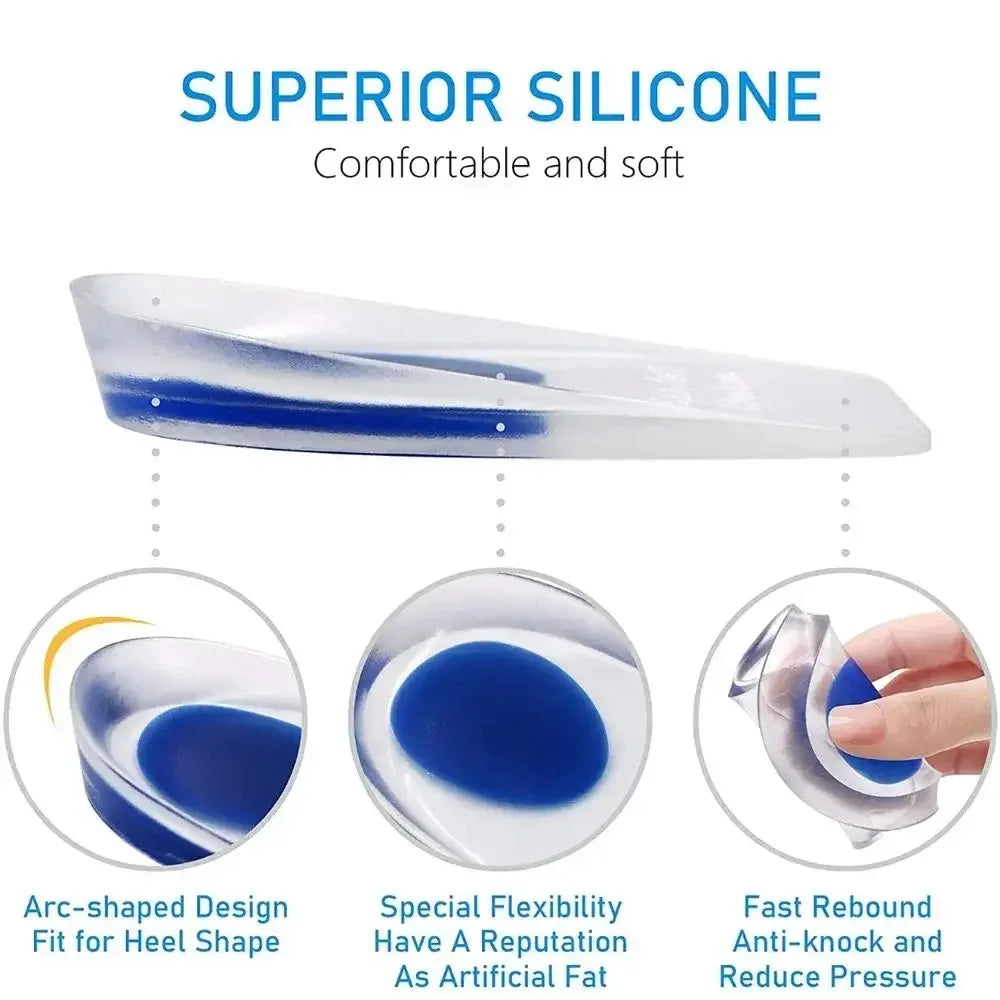 Silicone Gel Insoles Pain Cushion Bone Spurs Pain Relief Heel Cushion Thickened Soft Half Heel Insole Pad Height Increase
