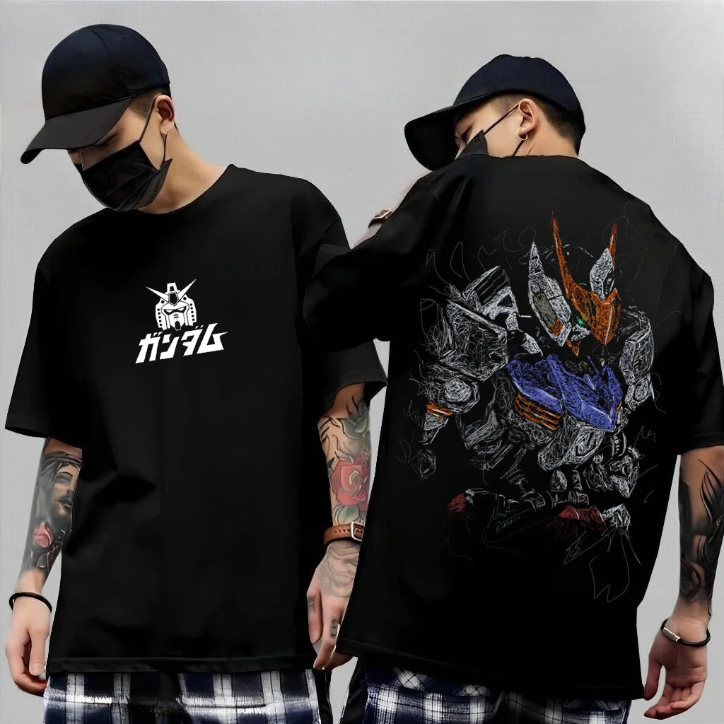 Japanese Anime Mobile Suit RX-78-2 Gundam Summer Short Sleeve Cotton Print T-shirts Men Women Harajuku Y2k Parent-child Tee Tops
