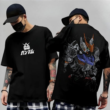 Japanese Anime Mobile Suit RX-78-2 Gundam Summer Short Sleeve Cotton Print T-shirts Men Women Harajuku Y2k Parent-child Tee Tops