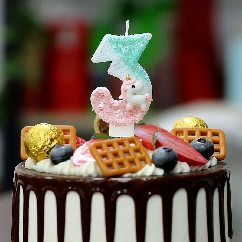 Birthday Candle 0-9 Number Birthday Party Cake Candle Pink Unicorn Birthday Candles for Cake Blue Children's Birthday Decor