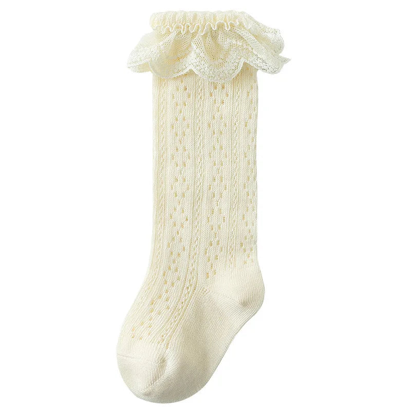 Baby Lace Princess Knee High Socks Kids Girls Boys Long Sock Cotton Mesh Breathable Children Hollow Out Socken for 0-3 Years Old