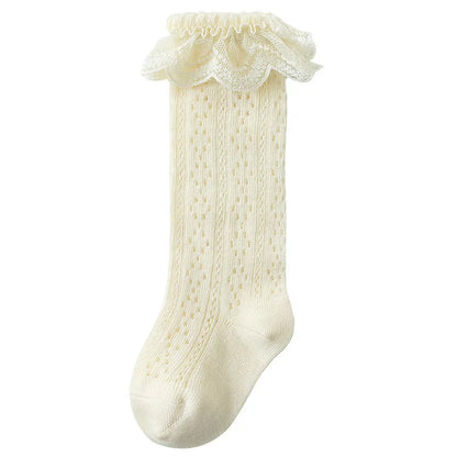 Baby Lace Princess Knee High Socks Kids Girls Boys Long Sock Cotton Mesh Breathable Children Hollow Out Socken for 0-3 Years Old