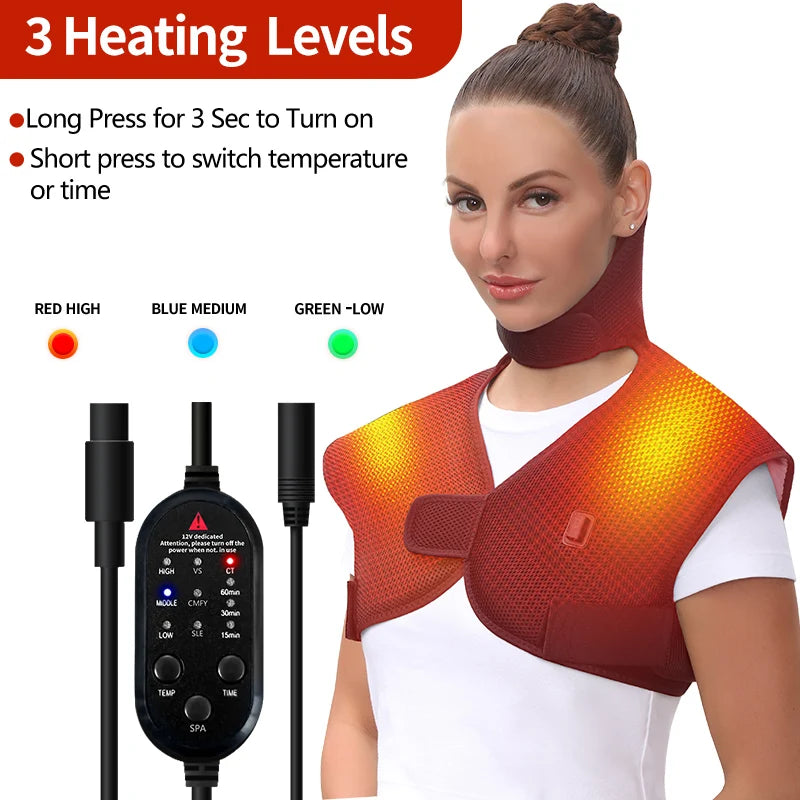 Heated Shawl Vest with Vibration Massager Adjustable Fit for Muscle Pain Relief Shoulder Neck Joint Warmth Recovery