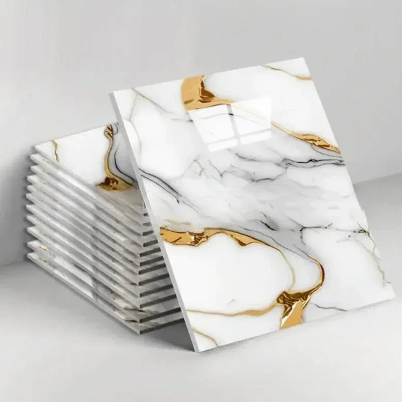 10PCS 3D Marble Effect Tile Stickers Waterproof Self Adhesive Wall Panels for Bathroom Kitchen Floor Renovation and Home Decor
