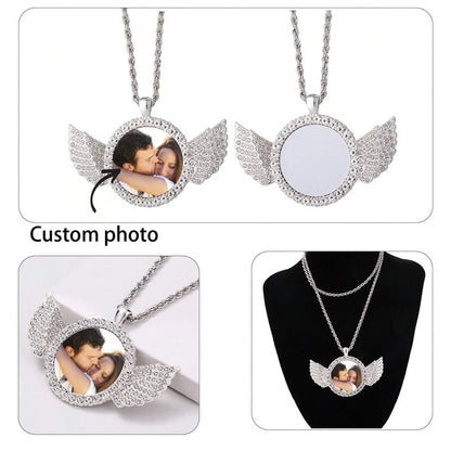 Personalised Heart-Shaped Wings Necklace, Custom Photo Necklace, DIY Gift, Commemorative Present