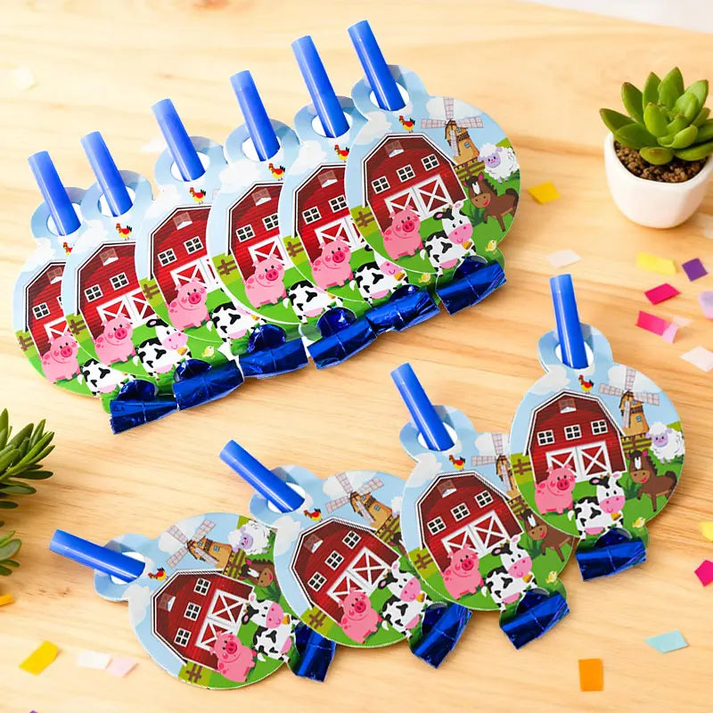 6PCS Farm Animals Birthday Blowout Whistle Blow Roll Noise Makers Wedding Party Birthday Party Favors Gifts Cheer Props Supplies