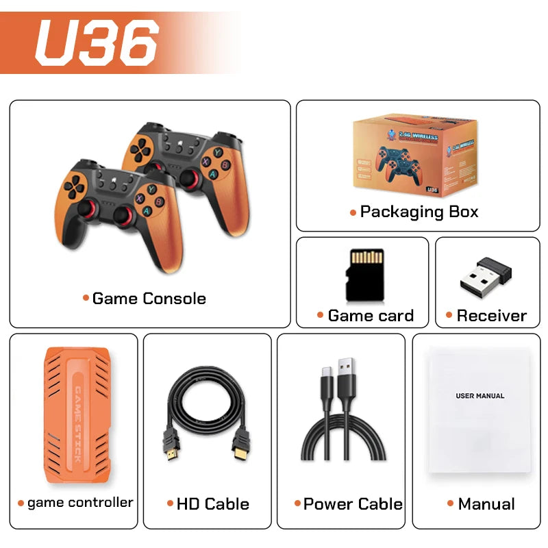128GB U36 Game Stick Retro TV Game Console With 50000+ Classic Games 40 Multi Simulators Plug Play Video Gaming Machine For Gift