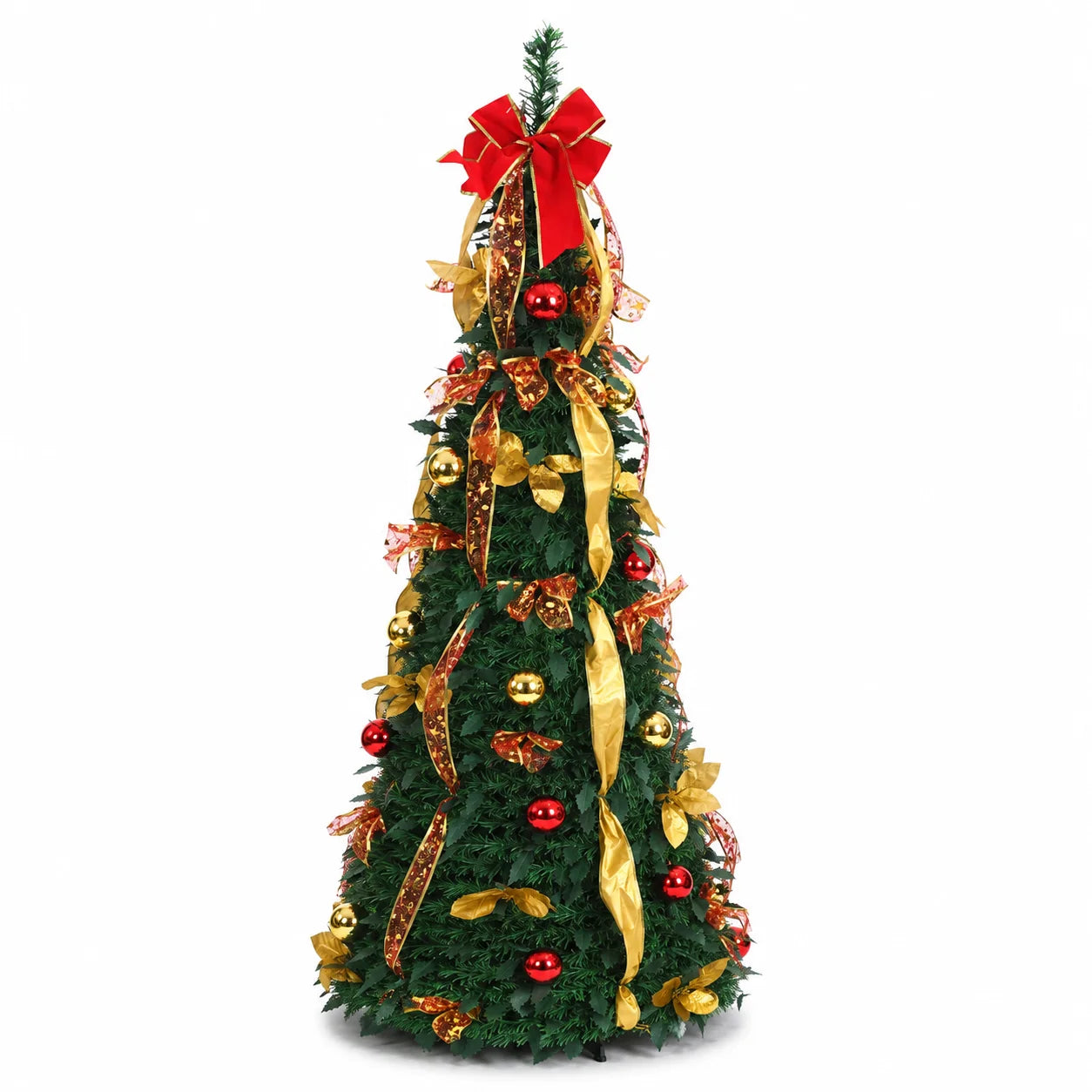 Pre Decorated Foldable Christmas Tree Artificial PVC Xmas Tree 5FT 6FT 7FT with Ornaments Space Saving Design LED Light Option