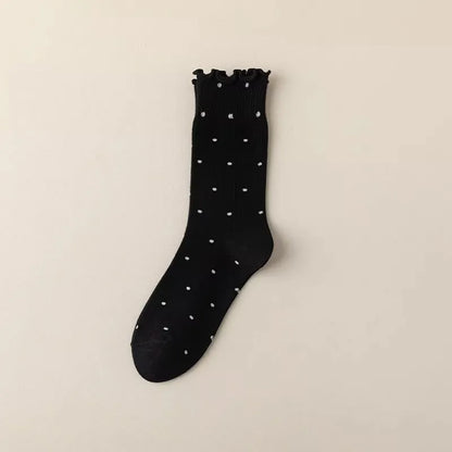 Ruffle Socks Women White Black Frilly Lolita Style Japanese Maiden Cute Kawaii Cotton Harajuku Princess Crew Socks Calcetines