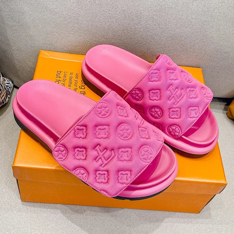 2025 Women's Summer New Style Luxury Brand Designer Sandals Thick Sole Non-Slip Home Casual Women's Flip Flop Zapatos De Mujer