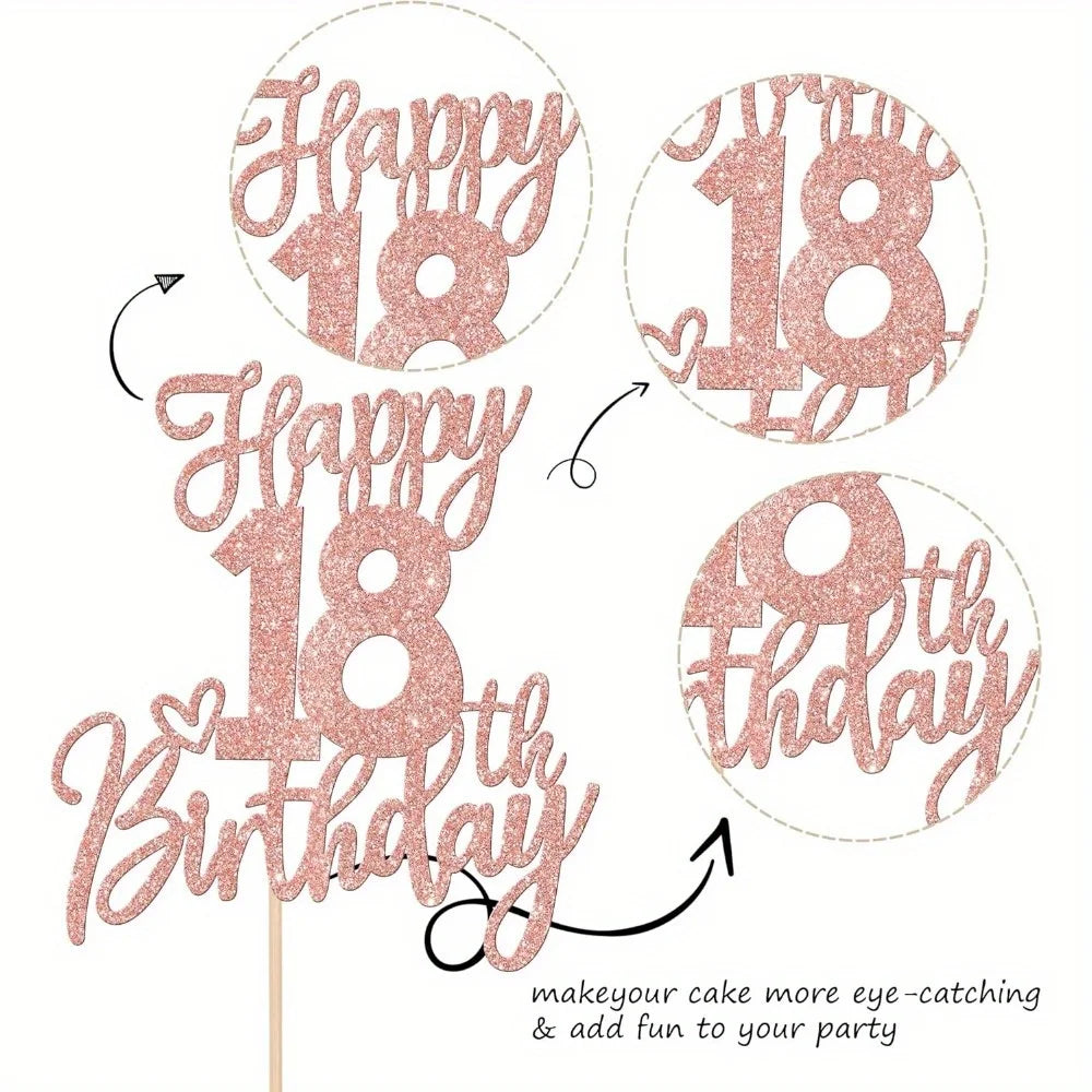 1 PCS Happy 18th Birthday Cake Topper Glitter Cheers to 18 Years Birthday Cake Pick Eighteen Hello 18 Fabulous Cake Decorations