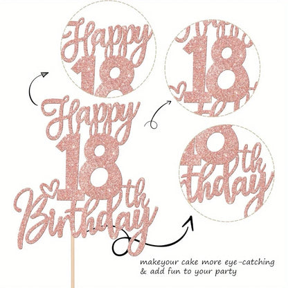 1 PCS Happy 18th Birthday Cake Topper Glitter Cheers to 18 Years Birthday Cake Pick Eighteen Hello 18 Fabulous Cake Decorations