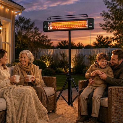 Electric Patio Heater, 1500W IP65 Outdoor Infrared Heater, Black