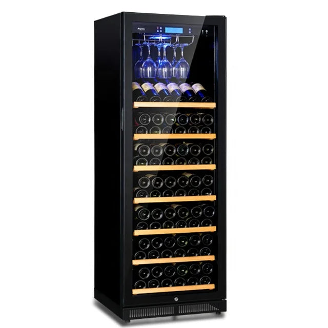 85 Bottle 24 Inch Freestanding Wine Cooler Beer and Wine Fridge with Hanging Cup Rack for Home Bar Kitchen Storage System