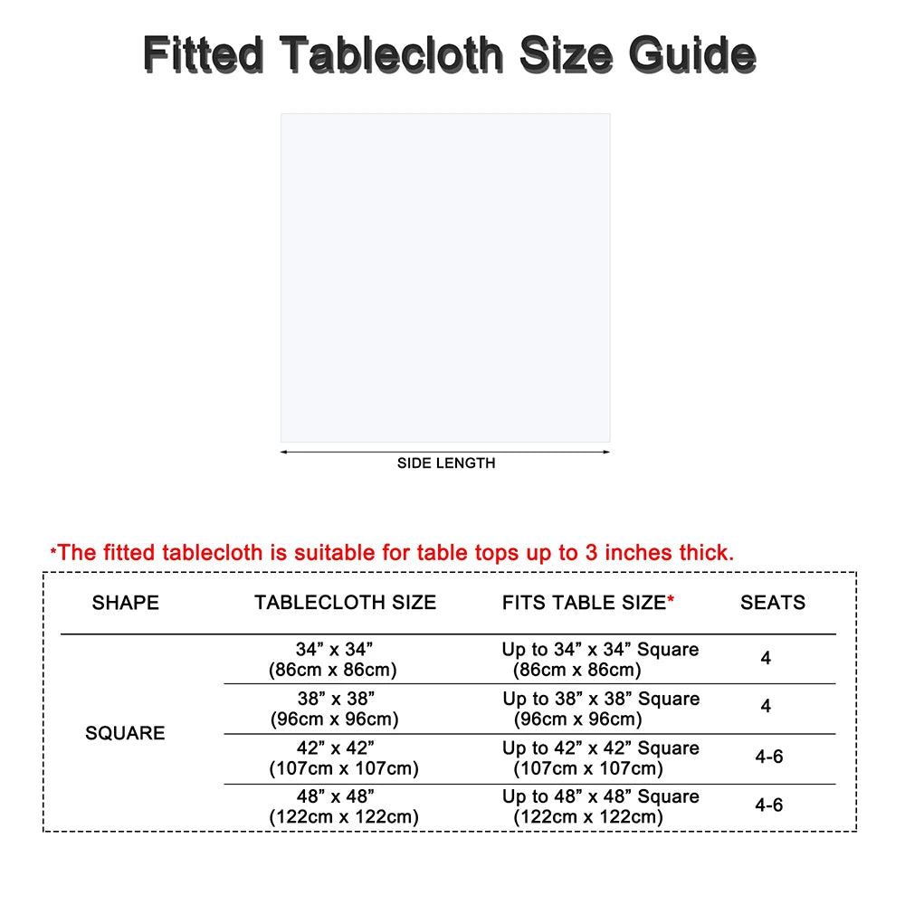 Square Fitted Table Cover Elastic Tablecloth Stretch Spandex Tables Top Cover Table Topper Cap for Dining Kitchen Home Party