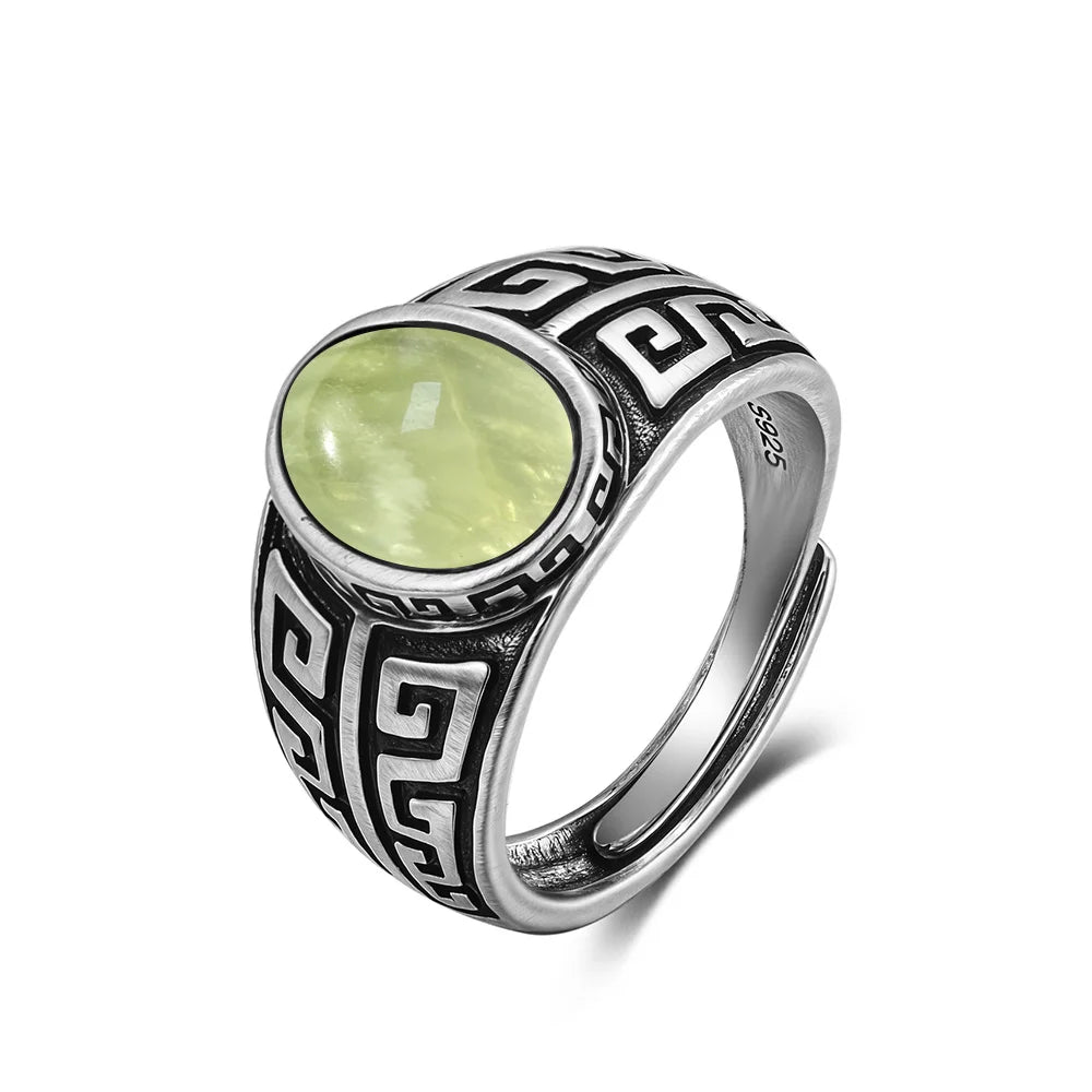 925 Sterling Silver Ring With Natural Prehnite Stone 8*10mm Oval Shape With Crystal Flower Design Gifts Fine Jewelry For Women
