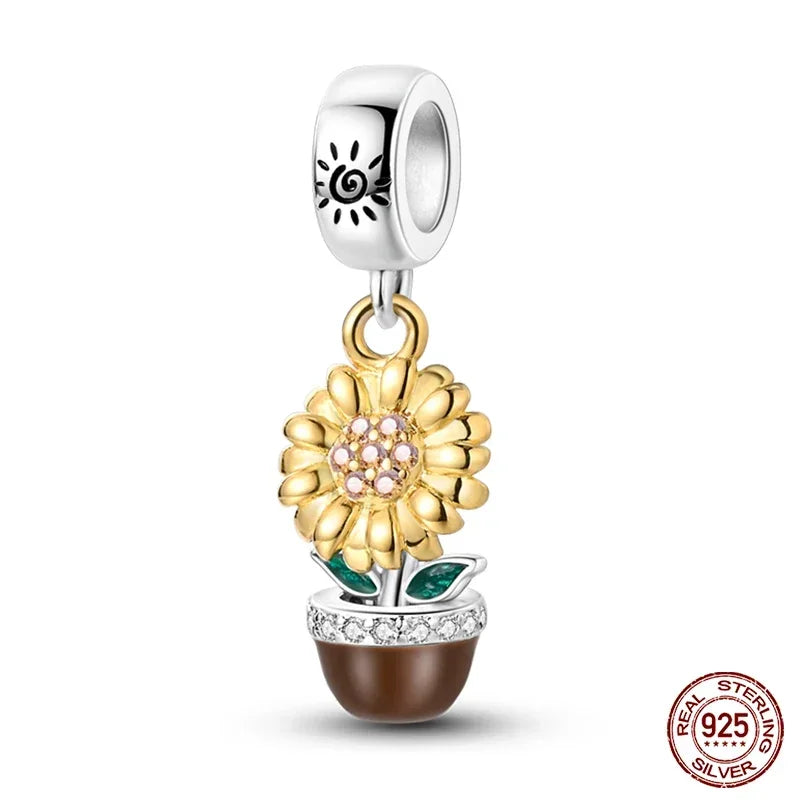 925 Sterling Silver Fashion Bee Honey Jar Sunflower Autumn Series