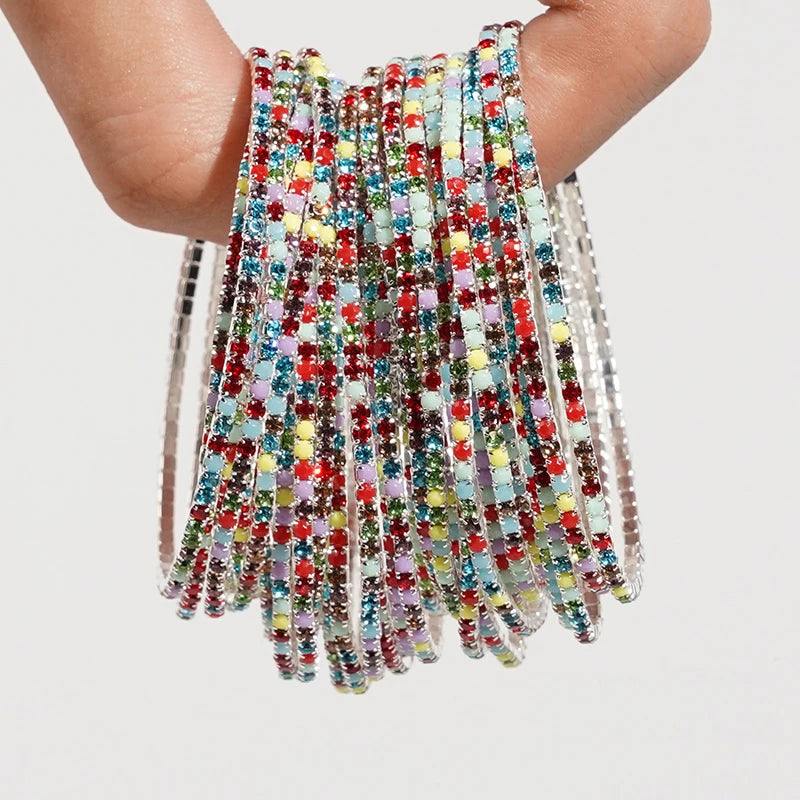 5pcs Fashion Colorful Acrylic Crystal Rhinestone Elastic Bracelet For Women Stretch Wristband Wedding Bracelets Daily Jewelry