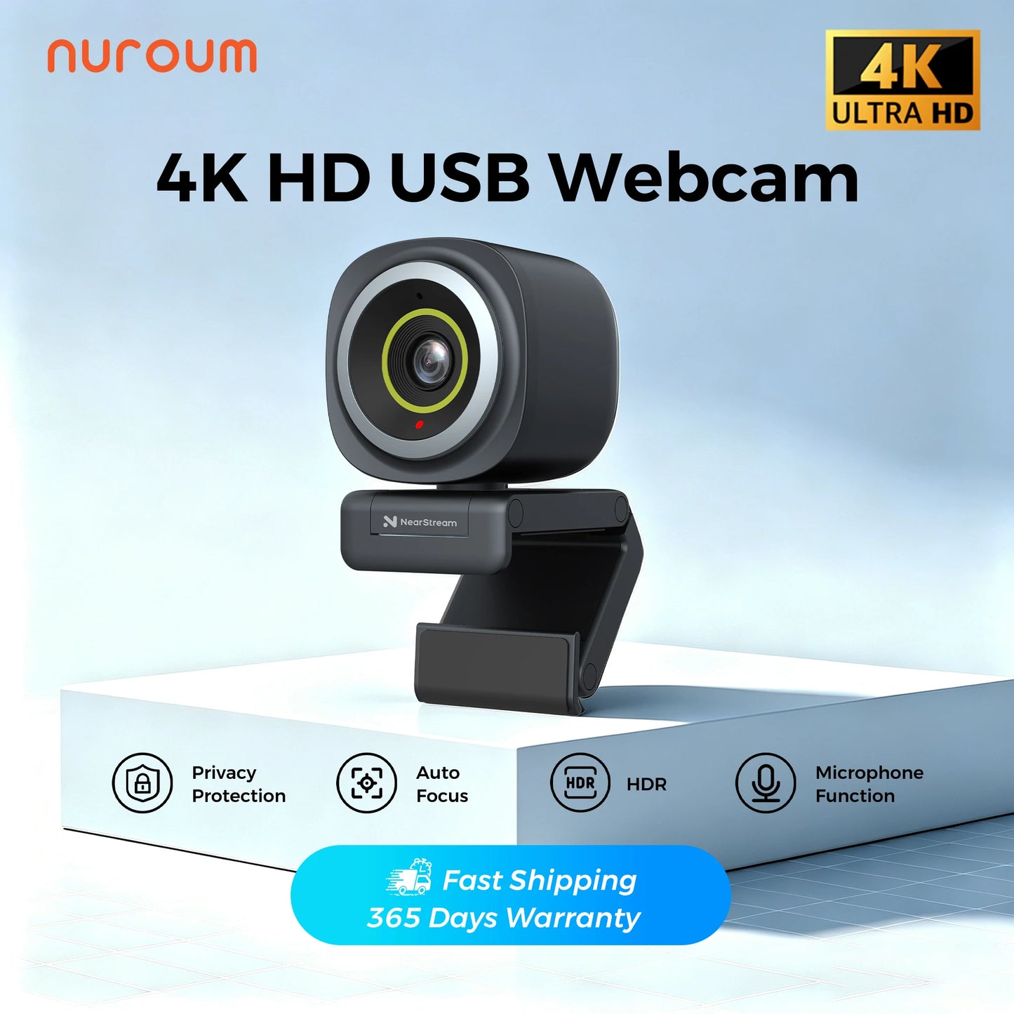 NearStream V08AF 4K UHD USB-C Webcam, AI Auto Framing, True Auto Focus, HNR Noise Cancelling Mic, 45–95° Adjustable FOV, Vertical Screen Support, NearSync Image Tuning, Plug & Play PC Camera for Meetings & Live Streaming