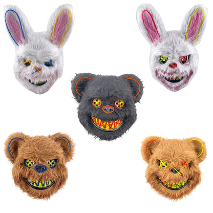 Novelty LED Bloody Furry Bunny Rabbit Bear Mask Realistic Scary Horror Killer Adult Masquerade Cosplay Costume Accessory